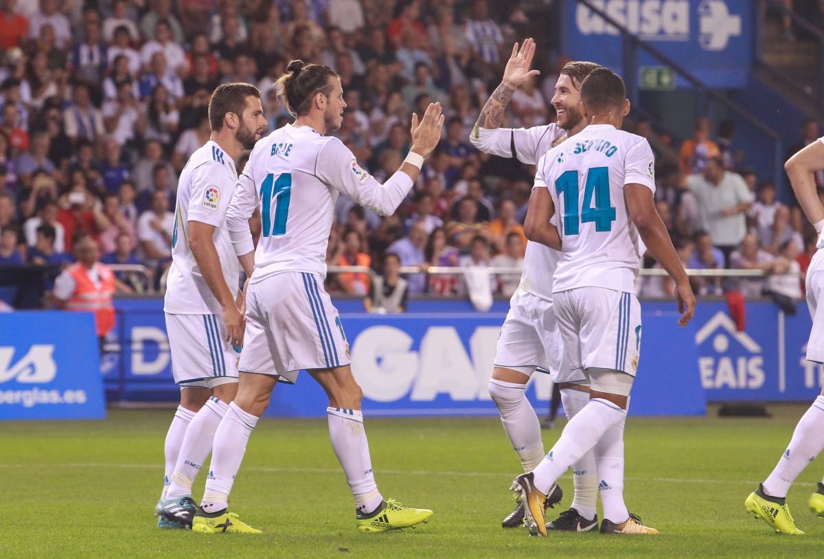 Real Madrid játékosok 007 Gareth Bale és Sergio Ramos öröme (Fotó: Imaxe Press / Shutterstock.com)